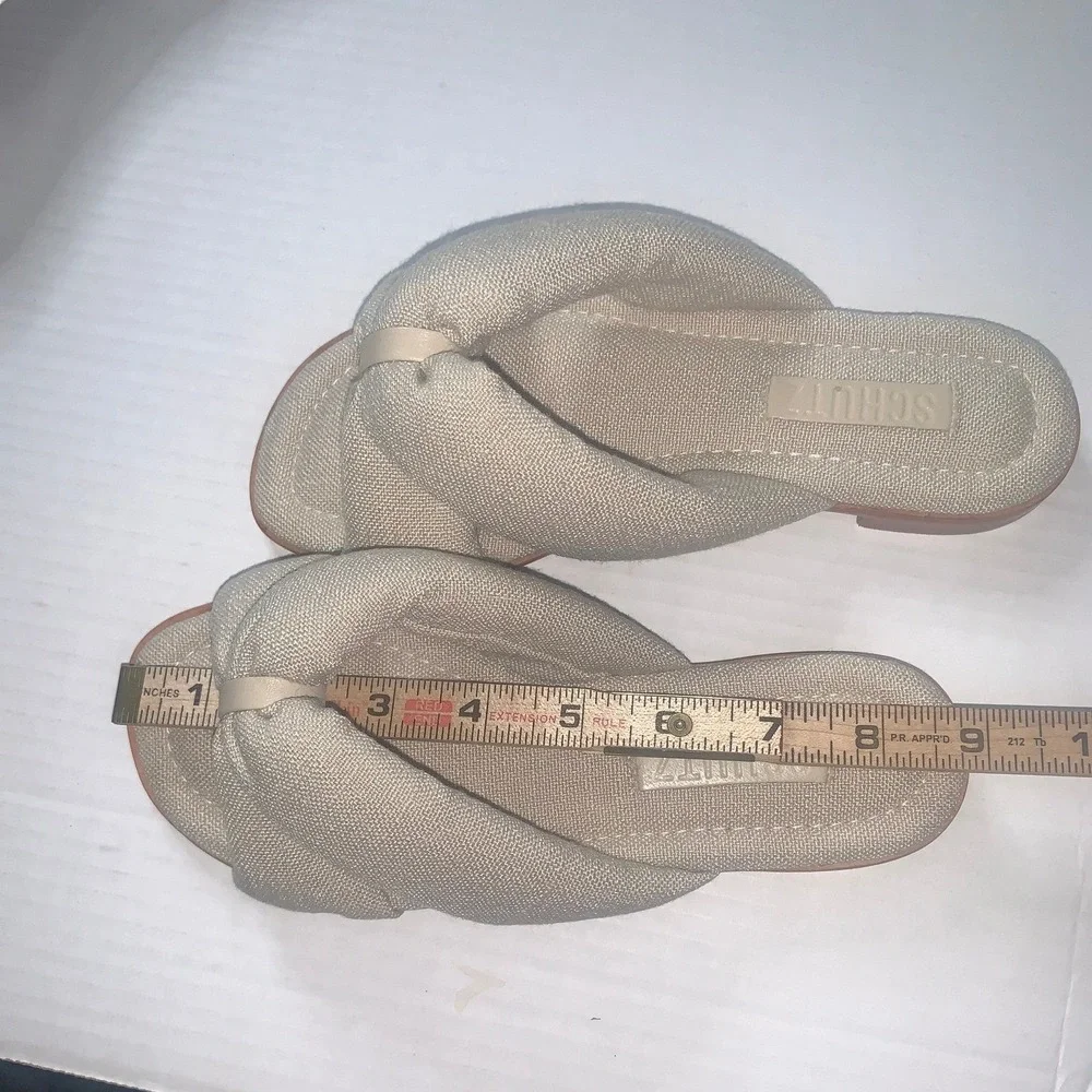 SCHUTZ Fairy Casual Linen Sandals Oyster Square Toe Sandal Size 5B With Dust Bag